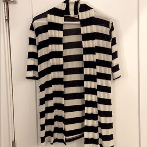 Short sleeve striped open cardigan-navy/cream-m